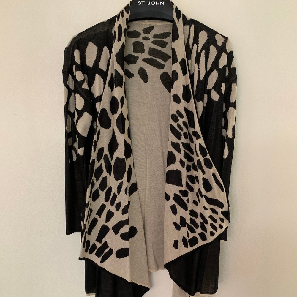 St John Cardiganl Granite/Dark Beige  Sz Small